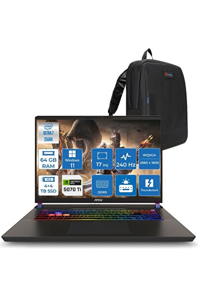 MSI Vector 17 Hx Aı A2XWHG-086TR Intel Core Ultra 7-255HX Aı 64GB 4tb Ssd+4tb...