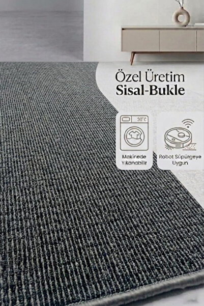 stil carpet RUBY - ANTRASİT ÖZEL KAYMAZ TABANLI ÖZEL ÜRETİM SİSAL-BUKLE HALI