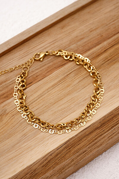 ByFlorya Jewelry سوار فولاذي من نوع إيدا بسلسلة مزدوجة على شكل قلب وملمس حلزو...