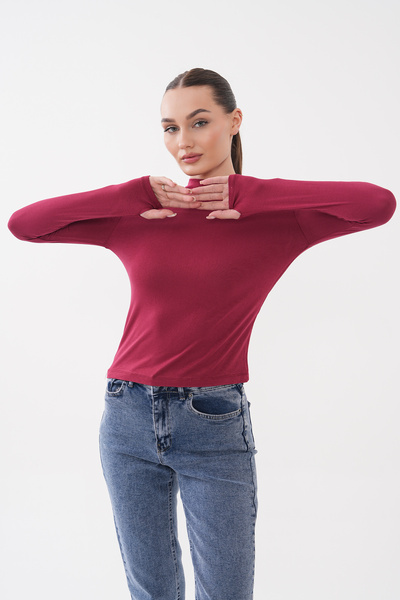 de zuzuu fashion Kadın Parmak Detaylı Yarım Balıkçı Yaka Likralı Penye Body