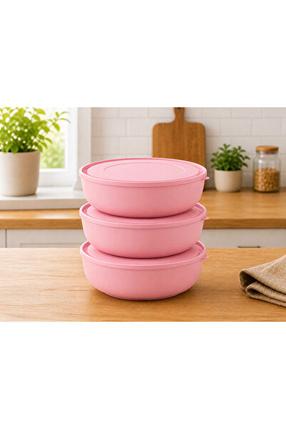 3’lü Pembe Saklama Kabı Seti | Kapaklı Çok Amaçlı Saklama Kabı | BPA Free
