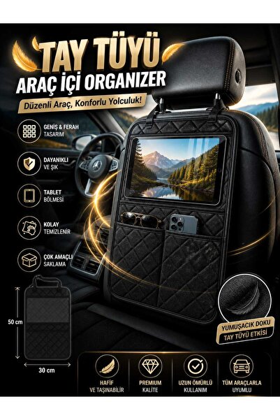 UYDEE Siyah Tay Tüyü Araba Koltuk Arkası Organizer Araç Arka Koltuk Organizer...
