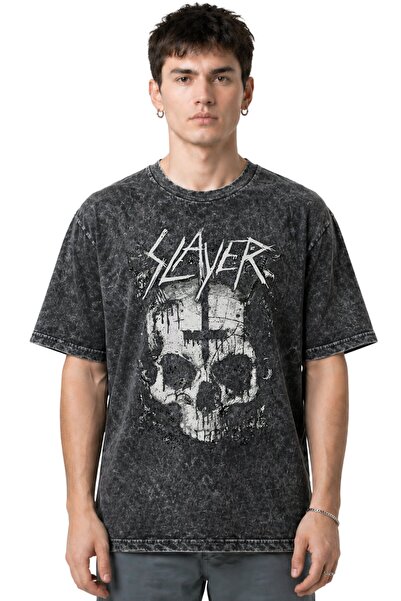 SEVBANO Tricou unisex supradimensionat, cu imprimeu frontal Slayer Rock Metal...