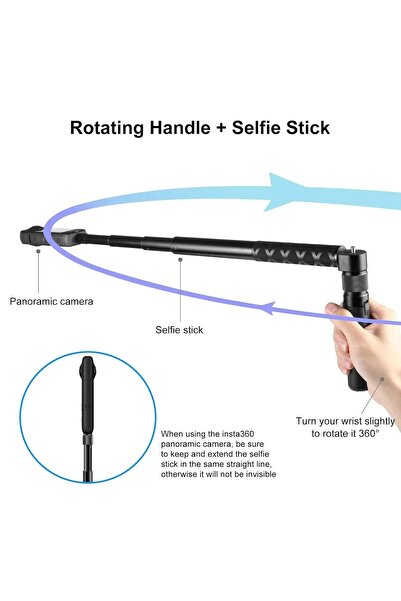 AZT Sorriso 360 Derece Dönen Kol Bullet Time Tripod Standı 150cm Invisible Stick Hayalet Çubuk Insta360 ve Aksiyon Kameraları