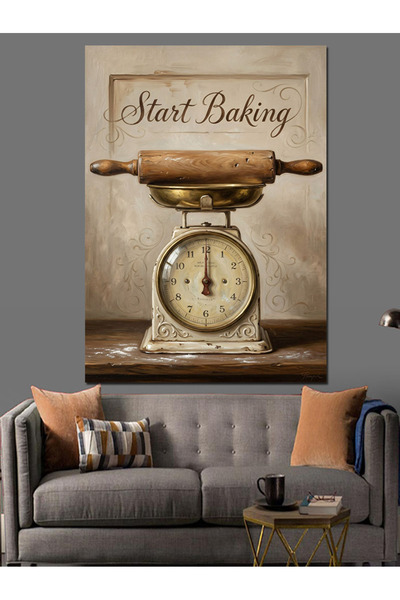 Artmeg Start Baking Cântar de bucătărie decorativ din pânză - Masă din lemn MDF