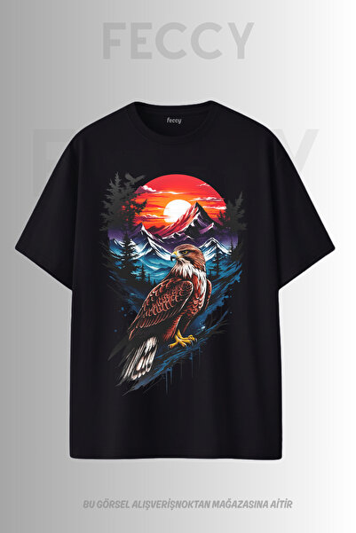 FECCY Tricou unisex supradimensionat cu imprimeu Premium Eagle Hunter, pentru...