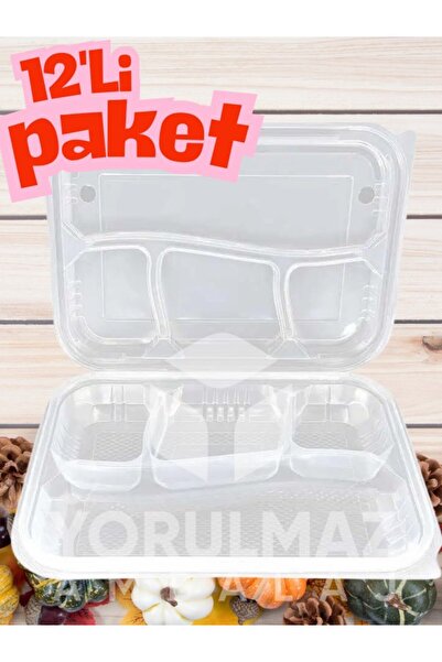 yorulmaz ambalaj 🍱 4 Gözlü Kebap Kabı 12 Adet | Kendinden Kapaklı ✔️ Hijyeni...