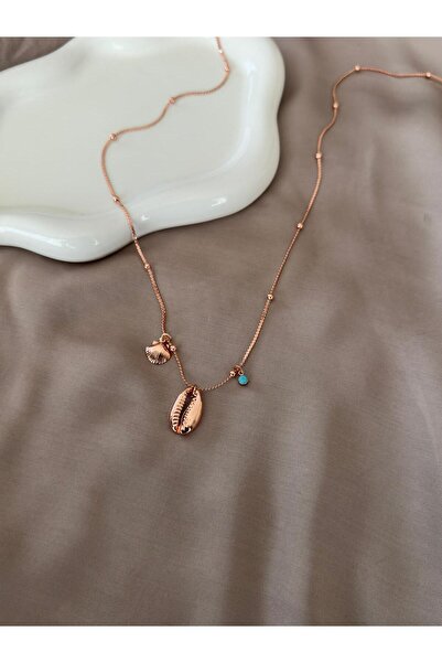 Twelve Copper Colored Steel Women's Necklace with Sea Shell Detail