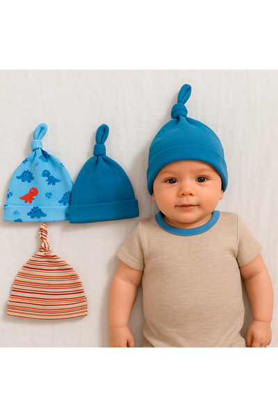 Warehouse Newborn Baby Hat Set - 3-Piece Soft Cotton Bow-Knot Cap