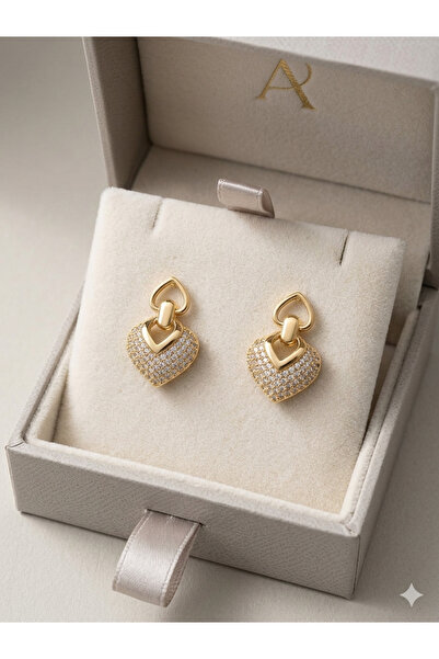 Nazellaa Gold Plated Heart Design Zircon Stone Earrings