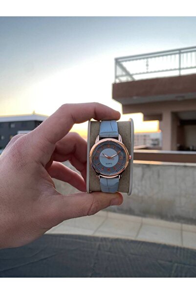 Geneva Kadın Kol Saati Quartz Deri Görünümlü Açık Mavi Kordon Rose Gold Kasa