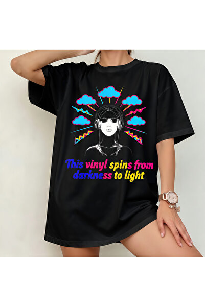 NO BRAND تي شيرت This Vinyl Spins From Darkness To Light Retro 80s Music