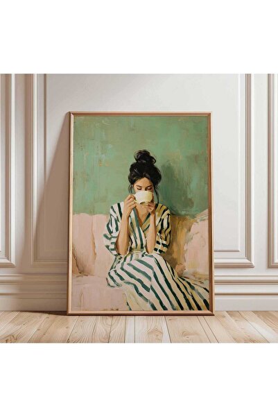 NinaStore Minimalist Kahve İçen Kadın Posteri - Modern Figüratif Duvar Sanatı...