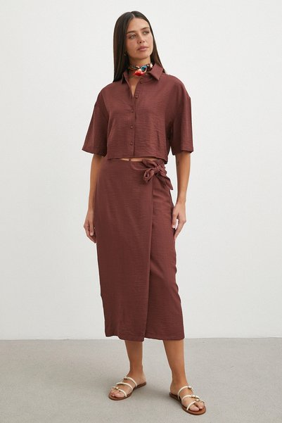 UTERPE Rust bowknot wrap midi