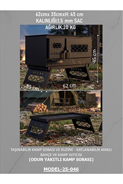 EXİTMODEL Premium Taşınabilir Kuzine ve Kamp Sobası - Katlanabilir Ayaklı Out...