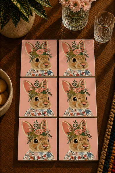 JHAAR Cute Rabbit Set of 6 Coasters - Uv Printing Mdf - 10X10 cm