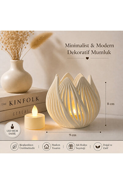zulya Minimalist Modern LED Mumluk 9x8 cm | Dekoratif Işıklı Mumluk | Şık Ev ...