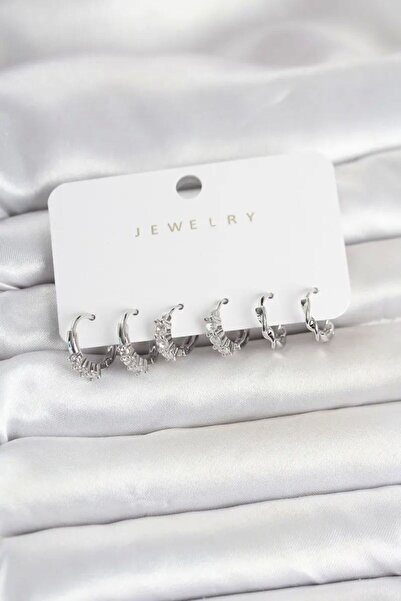 Generic Brand Brass Silver Color Zircon Stone Women's Earring Set Tj-Bkp11785