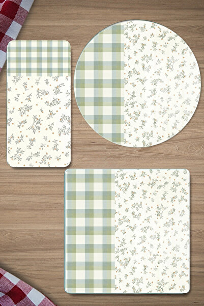 Decovetro Glass Presentation Serving Plate 3-Piece Mixed Set with Minimal Flower & Buffalo Pattern