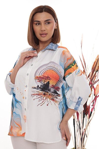 JERFİ Women's Plus Size Shirt with Abstract Pattern