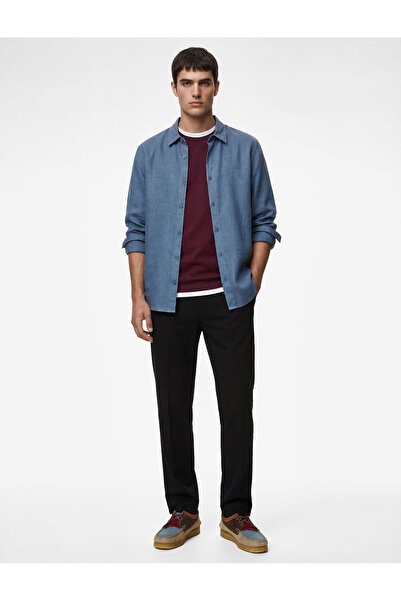 Koton Regular Fit Long Sleeve Classic Button-Down Collar Linen Shirt
