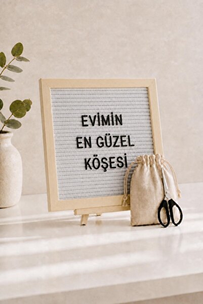 Patladı Gitti WoodArt Premium Letter Board Seti, İnci Beyazı Keçe Yüzeyli Doğ...