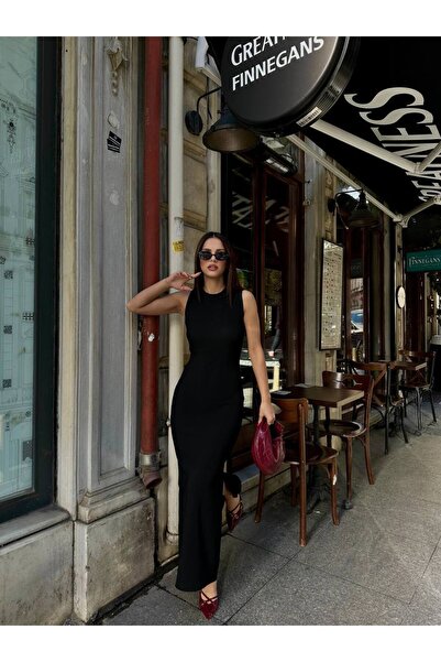 Biber Collection Kadın Sıfır Yaka Yırtmaçlı Uzun Elbise