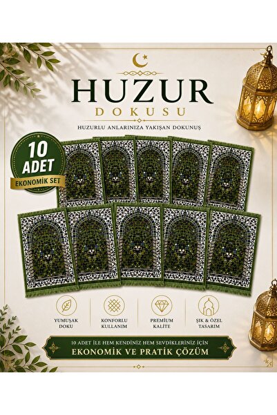 HUZUR DOKUSU 10 Adet Ravza Seccade Seti Yumuşak Dokulu Şık Tasarım Haki 110x7...