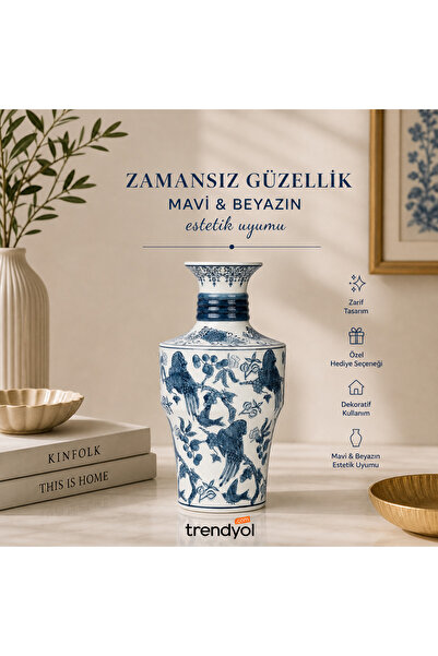 betonıque stone Bleu Blanc Vazo (33cm)