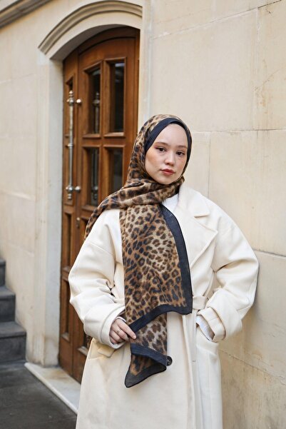 ENRİCO FERRİ Allure Leopard Pattern Shawl - Navy Blue-Brown