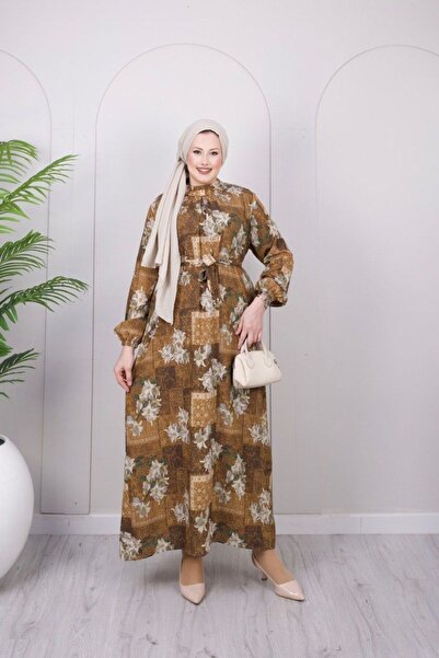 ECESSAMODAM Rochie largă din țesătură modal, cu drapaj fluid, stil Tesettür