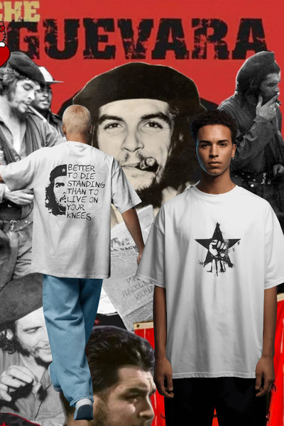Ninkasiwear CHE GUEVARA Unisex Oversize Tişört - Özel Yaka Baskılı 24/1 Pamuk
