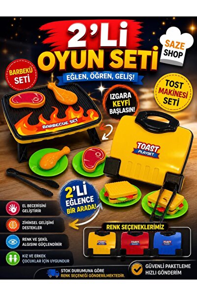 SAZE 2’li Mutfak Oyuncak Seti Barbekü Izgara + Tost Makinesi Oyuncak Çocuk Ye...