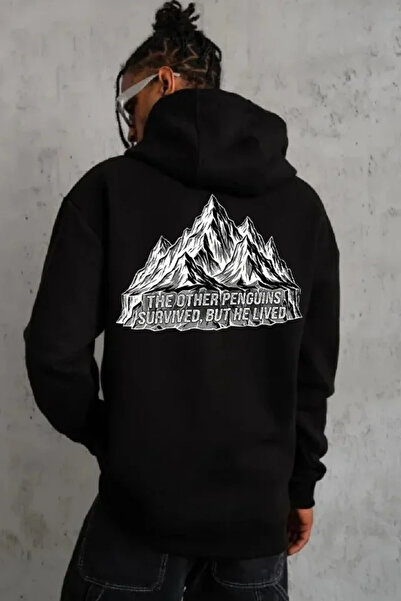 Efnaz style Men's Nihilist Penguin Themed Oversize Hooded Sweatshirt - Black