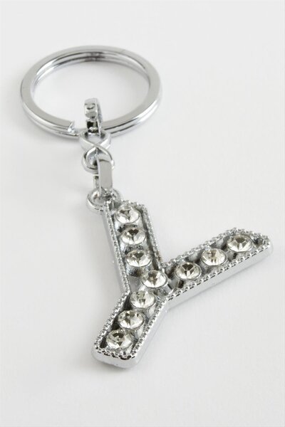ZERO LAND Lvsqvr Silver Color Stone (225324) Letter Keychain-Y