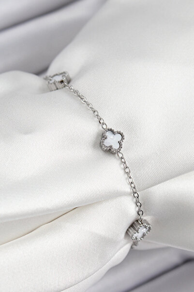 Clariss 316L Steel White Clover Model Silver Color Women's Bracelet