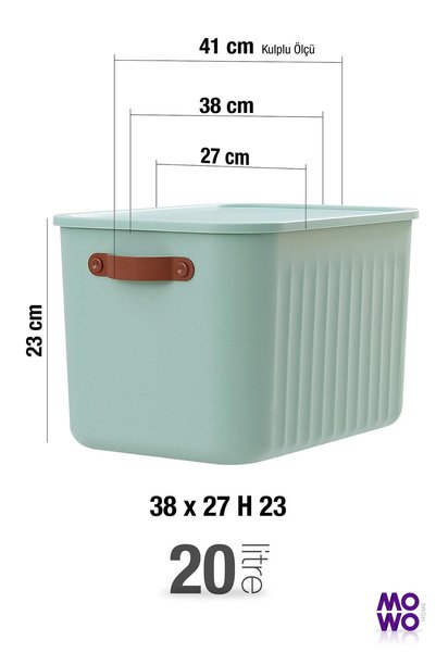 Mowo Home BigBox Kulplu 20 Lt 1 Adet Mint Dolap Düzenleyici Saklama Kutusu Sepet Organizer Oyuncak kutusu