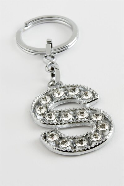 ZERO LAND Lvsqvr Silver Color Stone (225327) Letter Keychain-S