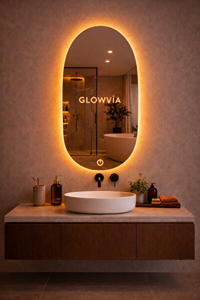 GLOWVİA Mirror Kumlamasız Dokunmatik ve LED Işıklı Oval Ayna