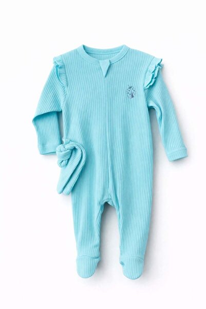Bebessi Baby Girl Ribbed Hat and Jumpsuit Set 0-6 Months Water Green