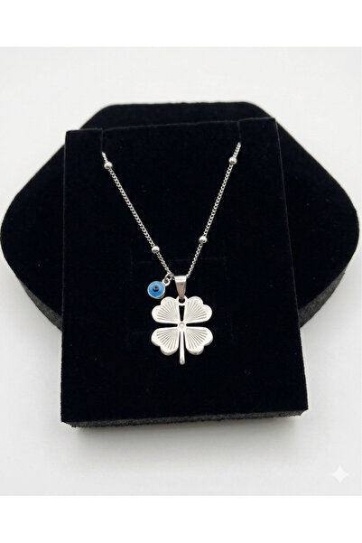 PURE BERRY Nazar Beaded Thin Chain Clover Necklace