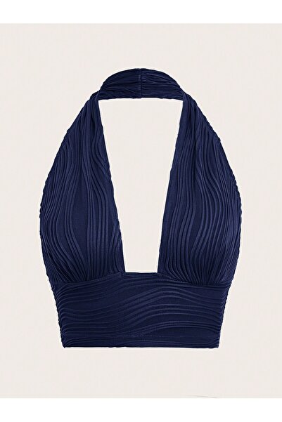 HIMMELDUF Elastic Halter Neck Cropped Low-Cut Blouse