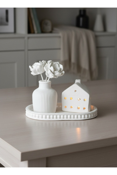 LALEZEN HOME İnci model Stantlı & Ev mumluk & vazo & çiçekler dahildir