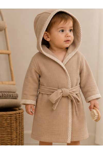 Ella Bonna Hooded Bathrobe for Girls and Boys, 100% Cotton, Muslin, Color Opt...