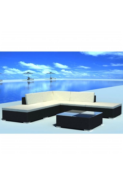 vidaxl Set mobilier de gradina cu perne, 6 piese, negru, poliratan
