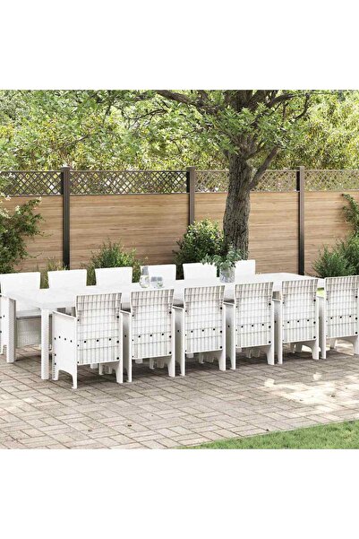 vidaxl Set de masa pentru gradina 13 pcs Alb Ratan Polt