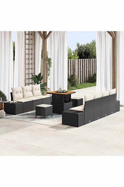 vidaxl Set de canapele pentru gradina cu perna 10 pcs Negru poliratan
