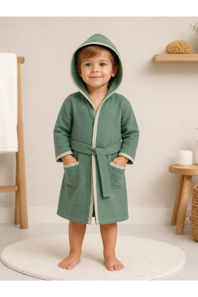 Ella Bonna Hooded Bathrobe for Girls and Boys, 100% Cotton, Muslin, Color Opt...