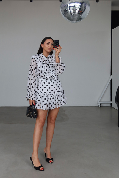 Özge Özgenç Ruffled Tie-Back Blouse Skirt Set