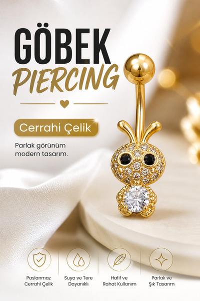 vogutima jewelery&silver by timuçin mavili Göbek Piercing - Tavşan Model Cerr...